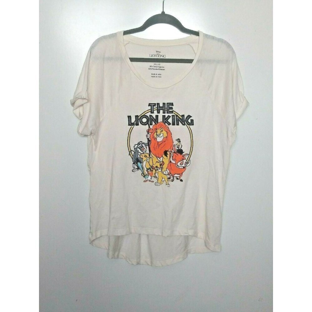 DISNEY THE LION KING Womens XXL top T shirt Simba High Low off-white short sleev